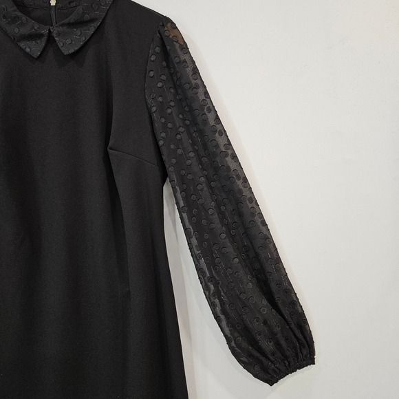 Tommy Hilfiger Sheer Sleeve Dress 8 Polka Dot‎ Mesh Black Wednesday Whimsigoth - Picture 4 of 16